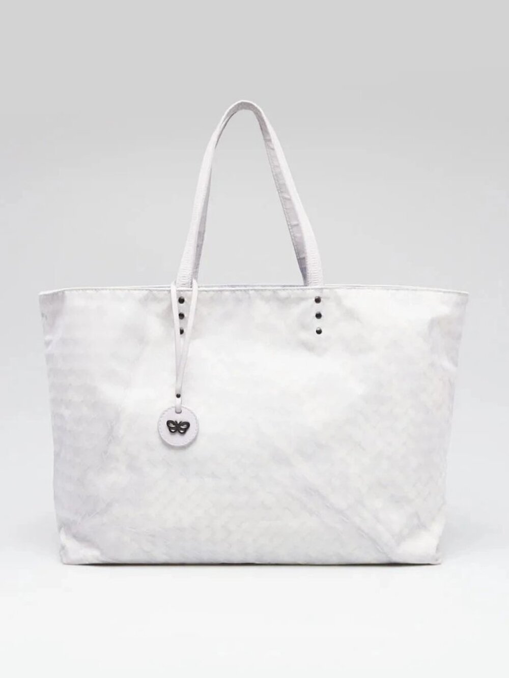 Bottega Veneta White/Grey Intrecciolusion Fabric Butterfly Tote Bag